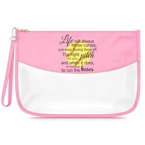 Softball Makeup Bag for Women Girls Inspirational Team Gifts for Softball Player Clear Cosmetic Bag Birthday Christmas Graduation Presents for Fans Coach Zipper Travel Toiletry Pouch