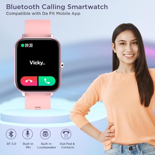 Image of pTron Force X11 Bluetooth Calling Smartwatch with 1.7 inch Full Touch Color Display, Real 24 /7 Heart Rate Tracking, Multiple Watch Faces, 7Days Runtime, Health /Fitness Trackers & IP68 Waterproof (Pink)