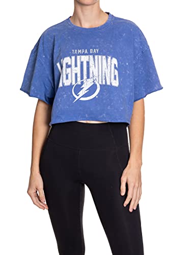 Calhoun NHL Surf & Skate Womens Oversize Drop Shoulder Acid Wash Cropped T-Shirt (Small/Medium Tampa Bay Lightning)