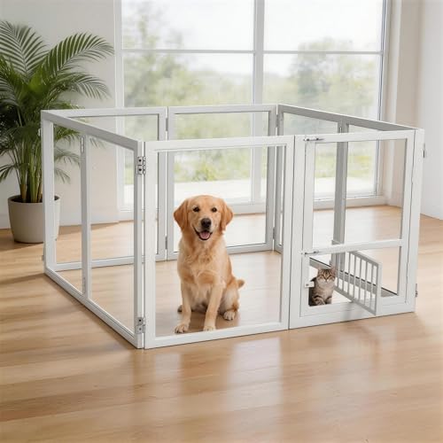 Laufstall für Hunde mit Tür, Acryl, 69, 8 cm Höhe, robuster, transparenter Haustiergehege, Hundezaun, Hundehütte, Wurfkäfig, ideal für kleine bis mittelgroße Hunde, Katzen und andere kleine