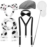 Ramede 6 Pcs Halloween Dalmatian Costume Kit Dalmatian Headband Dog Pole Print Scarf Shawl Dog Costume Adults for Halloween Couple Cosplay