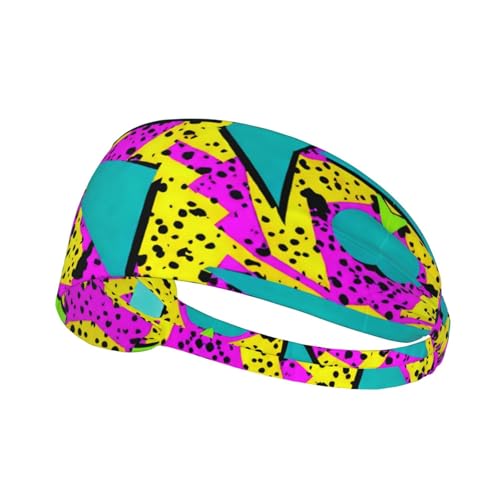 Boys Girls 80S 90S Fashion Style Geometric Colorful Art Sports Sweatband Multifunction Lovely Head Ribbon Headdress for Sports Workout Shower