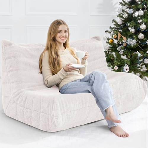 Image of Bean Bag Loveseat Chair Big Sofa Beanbag Chair for Adults Fireside Chair Bean Bag Lounger with Memory Foam Filled for Home,Apartment or Gaming Venue(Beige Teddy)