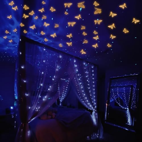 Image of SAOROPEB Glow in The Dark 3D Butterfly 24 Pcs Orange Butterfly Stickers | 3 Sizes, Luminous Butterfly Stickers for Ceiling all, Glow in The Dark Party Supplies, Stickers for Kids Babys Nursery
