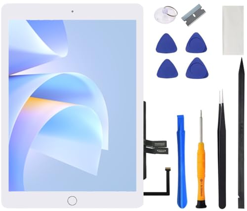  Touch Screen Digitizer per iPad 6 6° generazione, solo per iPad 2018 (A1893 A1954) Assemblea di vetro di ricambio con tasto Home (senza Touch ID), kit di riparazione (bianco)