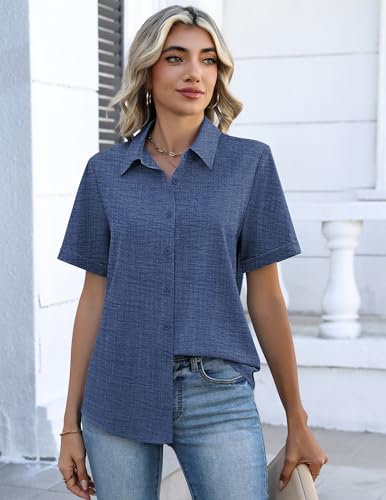 Image of Zeagoo Button Down Shirts for Women Short Sleeve Collared Tops Dressy Casual V Neck Blouses
