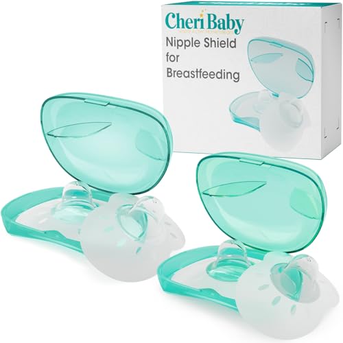 Image of CheriBaby Nipple Shield, Contact Nipple Shield for Breastfeeding with Difficulty Sucking or Flat or Inverted Nipples, 2 Pair with Carrying Case, 100% Food Grade Silicone, BPA/BPS Free, L-24mm