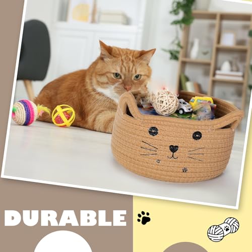 Zopeal Cat Basket Storage Woven Organizer with Ears Christmas Decorative Pet Toy Cute Cotton Rope Basket for Gift Cat Dog Toy Bin Nursery Room(13.7 x 7.8 Inch,Khaki) - Thumbnail 3
