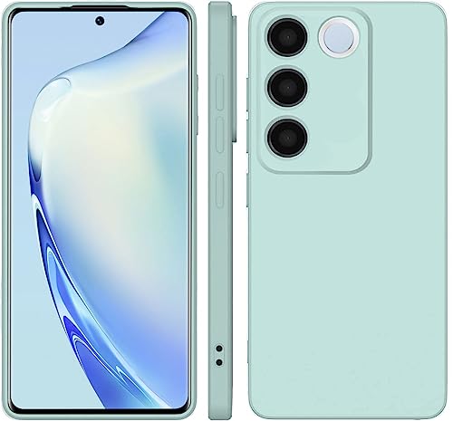 Image of DIZORO Microfiber Candy Case Compatible for Vivo V27 5G Smooth Touch Cushion Liquid Soft Silicone Gel Rubber Phone Cases Non-Slip Full Body Protective Shockproof Back Cover (Mint Green)