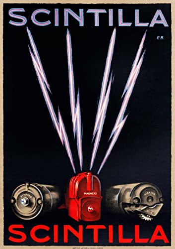 Affiche vintage 1926 Scintilla Magnetos pour décoration murale de salon rétro chic