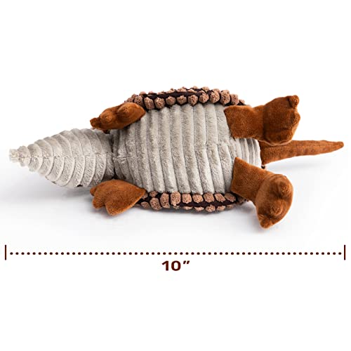 Image of Hollypet Plush Dog Squeaky Toy Stuffed Armadillo Animal Pet Puppy Chew Toys with Clean Teeth for Small Medium Large All Breed Sizes Dogs, Brown, 8 in