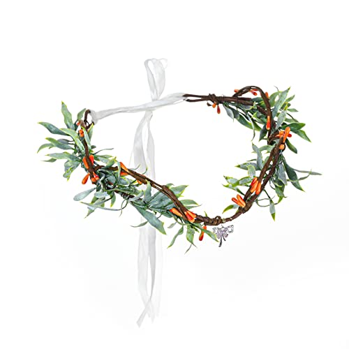 Funsveta Women Crown For Wedding Bridal Woodland Hair Wreath For Women Girls Carnival Festival Cosplay Maternity Halloween Cosplay Costume Hair Accessory (Green Orange) #TOP9
