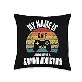 Gamer Gifts For Kale My Name is Kale and I Have A Gaming Addiction Throw Pillow, 16x16, Multicolor
