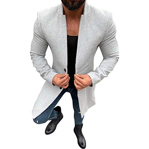 Houshelp Men's Trench Coat Blend Slim Fit Long Jacket Business Overcoat Lining Top Coat Business Suits Gentlemen Coat Beige