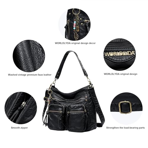Image of Worldlyda Crossbody Bags for Women Large Tote Soft Leather Purses Washed Y2K Hobo Vintage Handbag Shoulder City Bag
