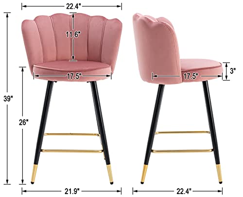 Cimota Kitchen Counter Stools Set Of 2 Modern Velvet 26 Inch Bar Stool Comfy Barstools With Footrest/Petal Back For Kitchen Counter/Dining Room/Home Bar, Dark Pink 2Pcs #TOP4