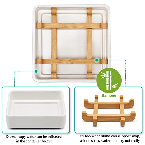 Wooden Bamboo Square Soap Dishes For Bar Soap Holder For Shower With Drain For Bathroom Small Soap Dish Detachable（Single Pack Right Angle White） #TOP2