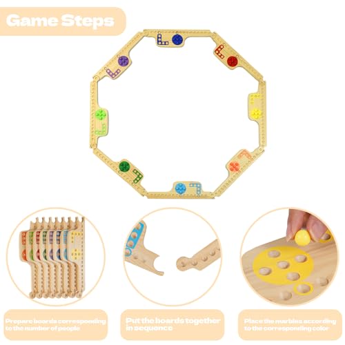 Image of Jokers and Marbles Board Game - Wooden Travel Game for 2-8 Players，Card and Marble Game,with 8 Game Boards 4 Cards 40 Marble - for Travel & Parties and Family Nights