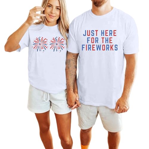 4th of July Shirts for Couples Fireworks American Flag Shirt 4th of July Tshirt His and Her Matching Outfits Patriotic Tops