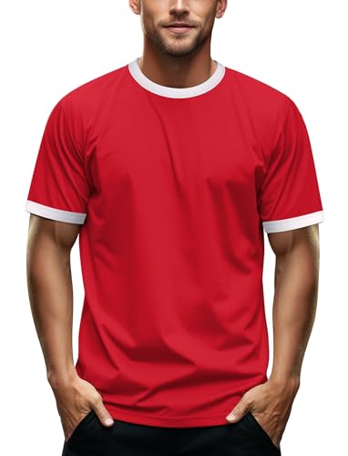 Zengjo Men's Ringer Tee Crewneck Athletic T Shirts Short Sle