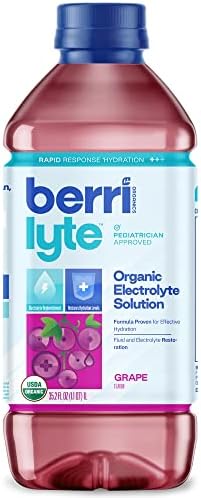 Berri Lyte Plant Based Organic Electrolyte Solution – Pediatric Rehydration Drink – Low Sugar Grape Flavor, 1 L, 6 ct