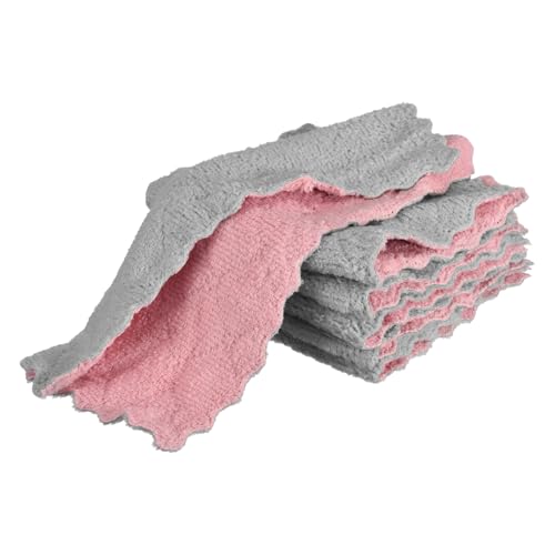 12 Pcs Kitchen Dish Cloths, 5 x 9 Inches Coral Velvet Dish Towels Ultra Absorbent Cleaning Cloths for Cleaning Tableware,Nonstick Oil Washable Fast Drying, Grey Pink