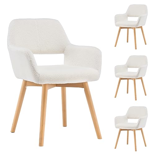 YEEFY Mid Century Modern Dining Chairs Set of 4 & 2 & 6 Comfy Accent Chair Upholstered Kitchen Dining Living Room Chairs for Bedrooms Waiting Room Home Arm Desk Chair No Wheels (Wool White, 4)