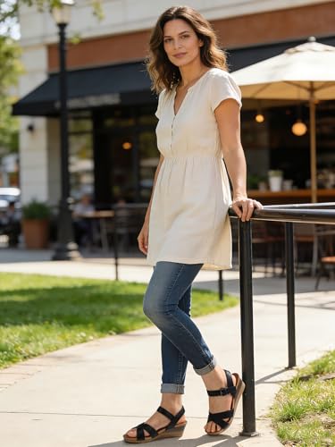 Image of SHIBEVER Wedge Sandals for Women Dressy: Comfortable Low Heel Summer Sandal | Casual Walking All-Day Comfort Dress Ladies Strappy Shoes - Ankle Strap Arch Support with Cushioned for Work Vacation