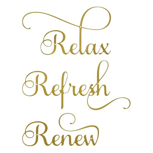 ESTART 3 Pieces Relax Refresh Renew Bathroom Signs Decor Farmhouse Bathroom Wall Art Sign Gold Metal Relax Renew Refresh Wall Decor for Home Living Room Any Room Bathroom Decoration (Gold)