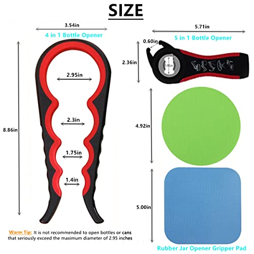 Tunyet Jar Openers For Seniors Bottle Opener Set 4Pcs.4 &5 In 1 Multi Function Non-Slip Jar Opener Lid Opener Tools And 2Pcs Rubber Jar Opener Gripper Pad (Rubber 4Pcs) #TOP1