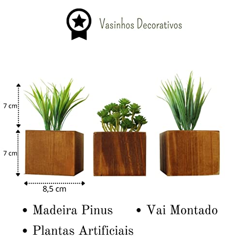 Kit 3 Vasinhos Planta Artificial Decoração Gabinete Banheiro