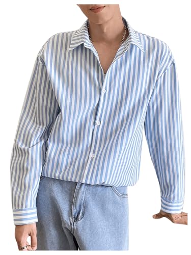 GORGLITTER Men's Striped Button Down Dress Shirt Long Sleeve Collared Business Casual Shirts Top