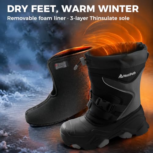 Nextpath Men's Ice Grip Snow Boots, 3M Insulated Winter Boots Waterproof by Nextpath - Used condition - Image 4