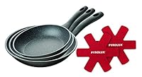 Pyrolux Pyrostone 3-Piece Non-Stick Fry Pan/Skillet Set, 20 cm / 26 cm / 30 cm with Felt Protectors, Black