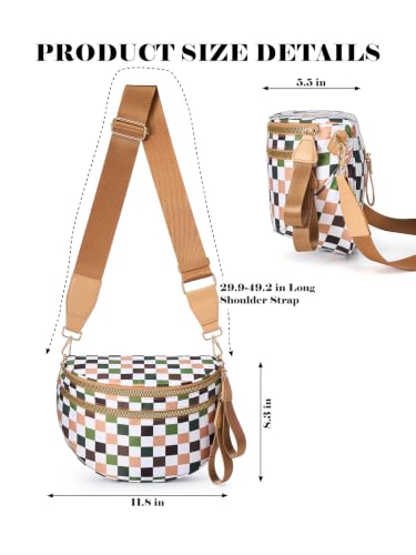 Image of Black and White Checkered Crossbody Bag Bum Bag for Women,Spacious Checkered Purse Fanny Packs Belt Bag