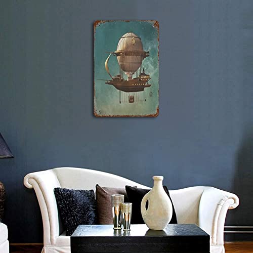 Fantasy Surreal Sky Scenery Steampunk Airship Sci Fi Stardust Space Image Rustic Sign Decor 12×8 Inch Retro Vintage Metal Tin Signs Wall Art Signage,Primitive Farmhouse Country Farm Outdoor Decor #TOP3