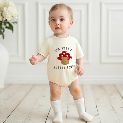 Newborn Girl Boy Mushroom Romper Shirts Infant Baby Summer Clothes Letter Embroidery Short Sleeve Bodysuit Tops2