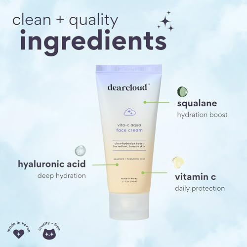dearcloud Vita-C Aqua Face Cream – Face Moisturizer with Vitamin C, Squalane Oil for Face, Hyaluronic Acid Serum Hydration – Moisturizer for Women and Men (2.7 fl oz)