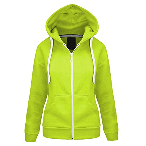 Parsa Fashions ® Ladies Plain Hoodie Womens Long Sleeves Zip Hoodie Zipper TOP Hooded Jacket with Pockets Warm Soft Comfortable and Stretchy Medium (UK-10), Green Neon