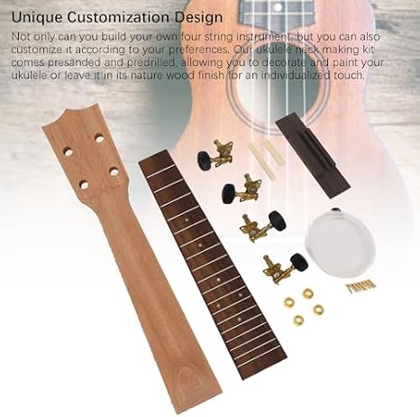 Concert Ukulele Neck Kit, Rosewood Fingerboard String Knobs Bridge, 23 Inch Ukulele Neck Set, for Practice Performance DIY Projects Musicians Beginners