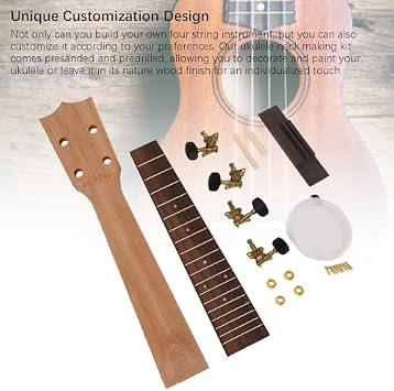 Concert Ukulele Neck Kit, Rosewood Fingerboard String Knobs Bridge, 23 Inch Ukulele Neck Set, for Practice Performance DIY Projects Musicians Beginners