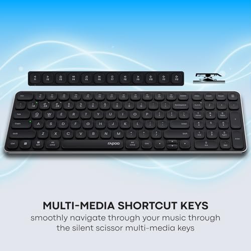 مجموعة ماوس وكيبورد لاسلكية متعددة الأوضاع من رابو، موديل 9320M بلوتوث 4.0 5.0 + 2.4G، قاعدة من الالومنيوم، 2400 نقطة لكل بوصة، نطاق 10 متر، رمادي داكن صغير