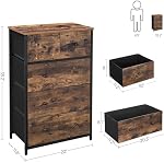 SONGMICS Dressing, Tour de commode de rangement avec 5 Tiroirs en tissu, Unité de commode, pour Hallway, Chambre, Rustique Brown et Classic Black ULGS45H