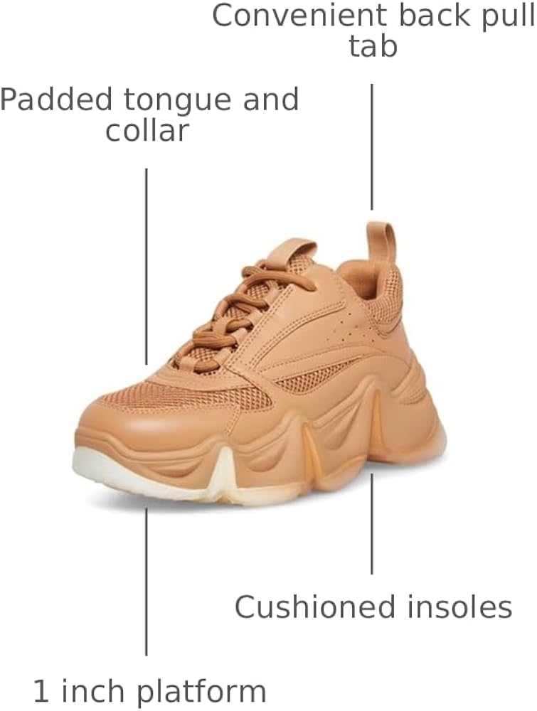 Tenis City Soul Para Mujer Steve Madden – Color Almendra, Talla 41 EU, Plataforma Y Punta Redonda