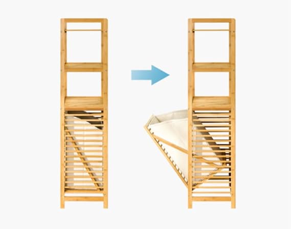 Bamboo Bathroom Cabinet Laundry Storage Laundry Hamper Large Capacity Easy to Assemble Natural Material Moisture Proof Multifunctional Organizer Tilt Out Basket Laundry Hamper Washroom Bathroom