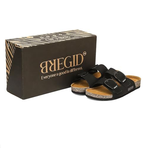 Image of Bregid Women Classic Black Nubuck Leather Sandals | Premium Cork and Eva Comfort Sole for Everyday Wear | Slip on Stylish Footwear with Durable Arch Support