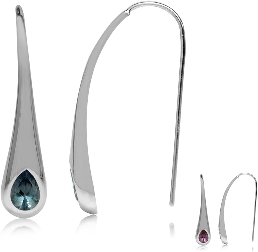 Silvershake 7x5MM Pear Shape Birthstone Gemstone White Gold Plated or 18K Yellow Gold Plated 925 Sterling Silver Modern Style Hook Earrings Jewelry for Women