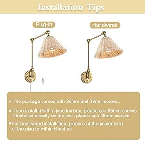 WINGBO Wall Sconce Rattan Wrapped Wall Lamp, Adjustable Swing Arm Gold Wall Light Fixture Foldable Vintage Bedside Light Wicker Handmade Shade Brass Reading Light Plug in or Hardwire (1 Pack) WINGBO Wall Sconce Rattan Wrapped Wall Lamp Adjustable Swing Arm Gold Wall Light Fixture Foldable Vintage Bedside Light Wicker Handmade Shade Brass Reading Light Plug in or Hardwire 1 Pack
