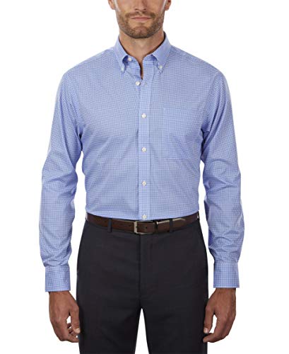 Tommy Hilfiger Men's Dress Shirt Regular Fit Non Iron Gingham, English Blue, 16.5" Neck 34"-35" Sleeve #TOP1
