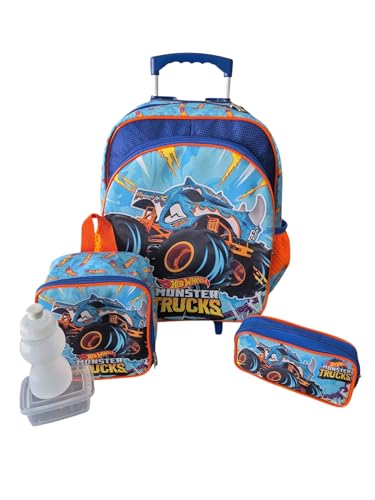 Kit Mochila Escolar Wheels Monster Truck Carros Rodinha Tam G
